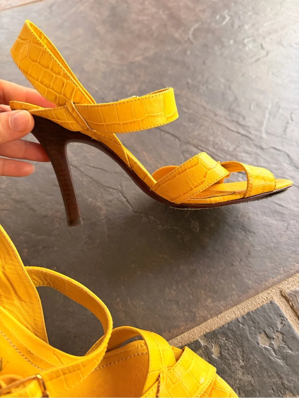Lauren Ralph Lauren Yellow Croc Embossed Heels Sandals